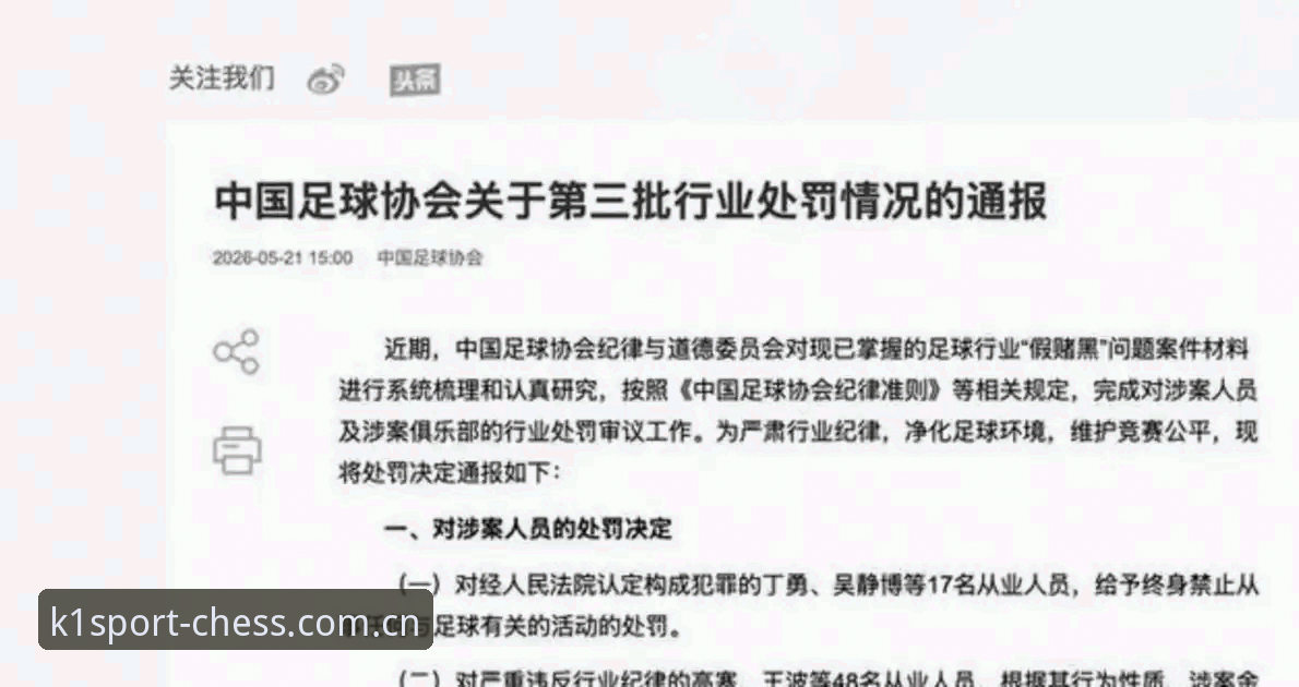 k1棋牌新版本 中国足球第三批禁足名单全面解析:从俱乐部高管到球员的行业整顿深度报告